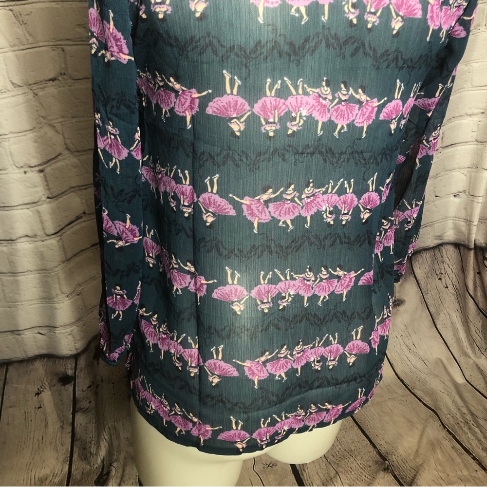 Modcloth Ballerina button down sheer Ballet / ballerina Print Blouse Top size M - Picture 6 of 16